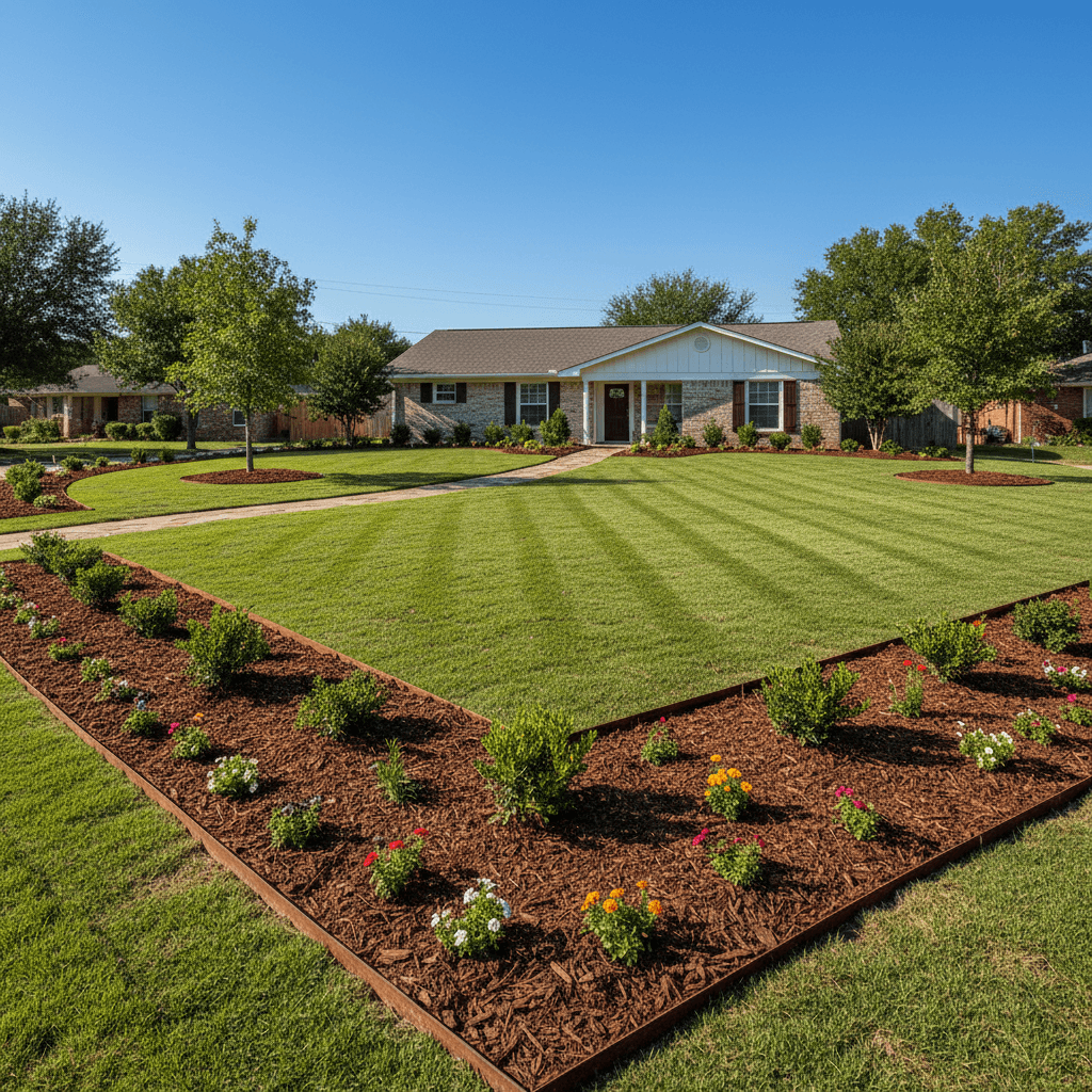 Front lawn with fresh mulch and crisp edging